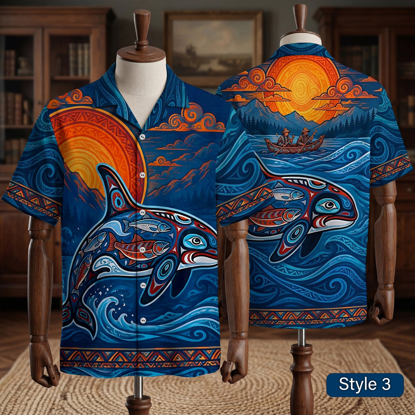 Native Orca Haida Pattern Hawaiian Shirt for Adults & Kids