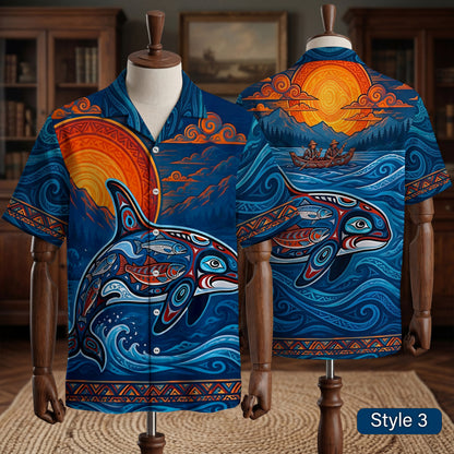 Native Orca Haida Pattern Hawaiian Shirt for Adults & Kids