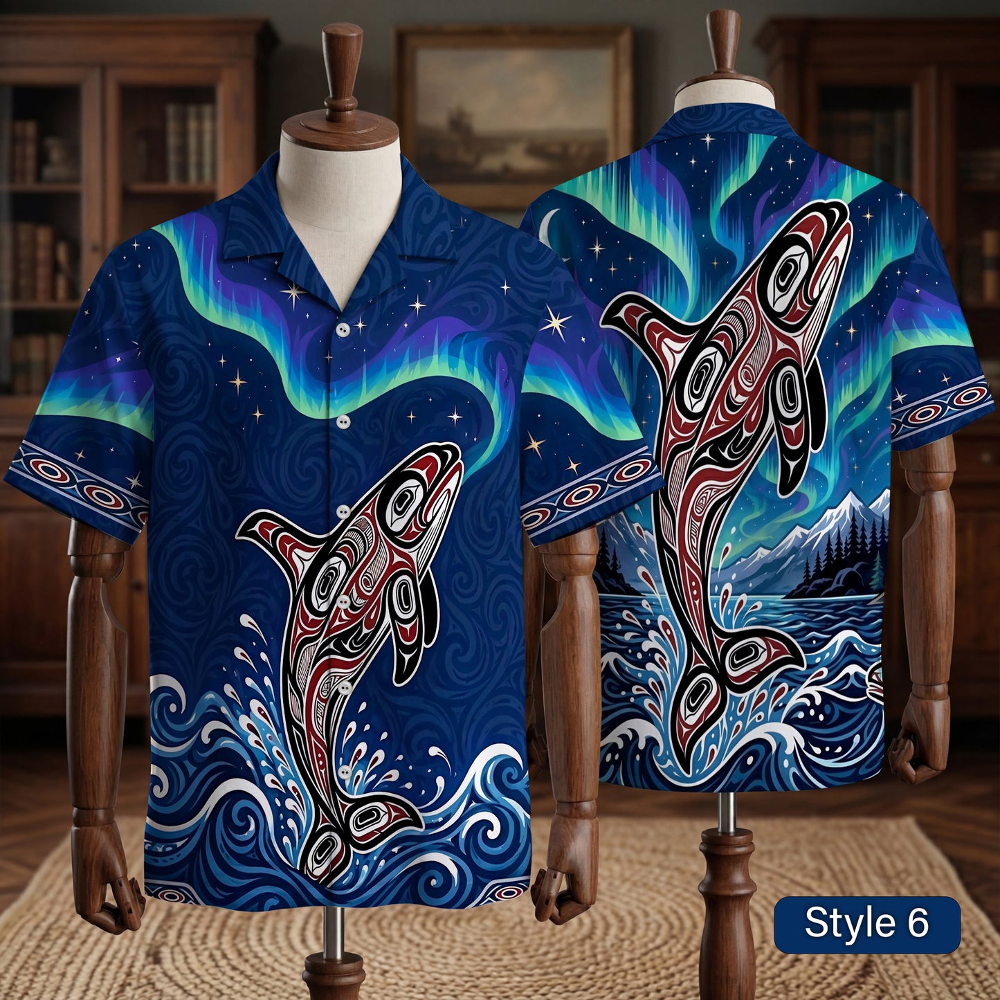 Native Blue Jay Bird Haida Pattern Hawaiian Shirt for Adults & Kids