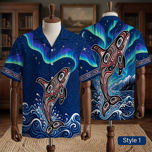 Native Orca Haida Pattern Hawaiian Shirt for Adults & Kids