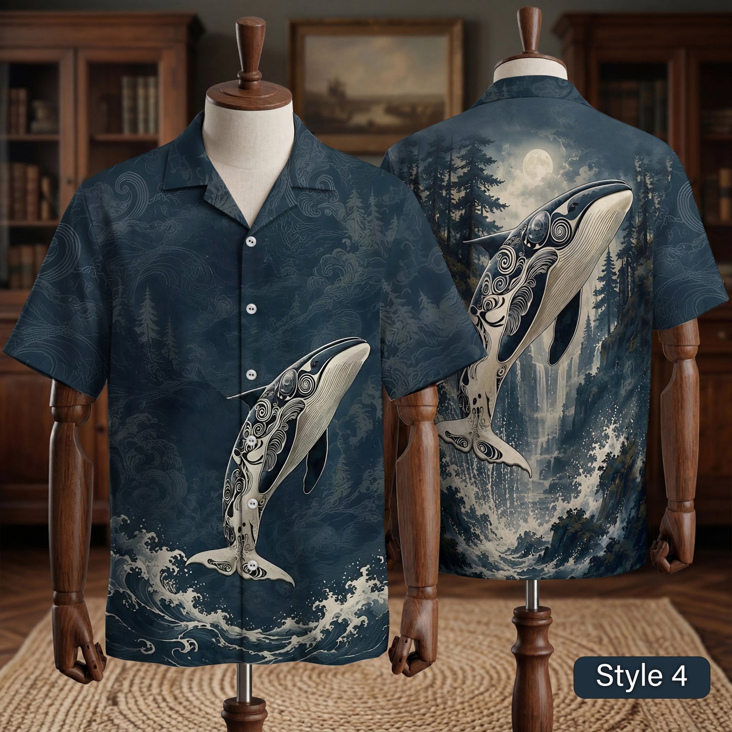 Native Blue Jay Bird Haida Pattern Hawaiian Shirt for Adults & Kids