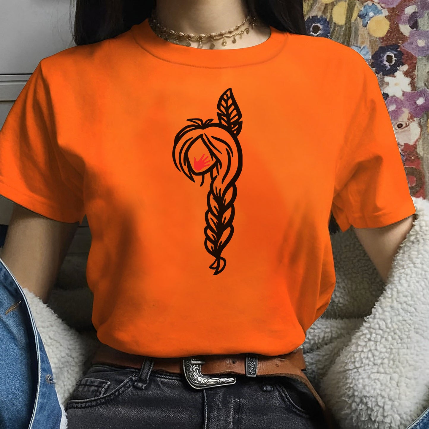 MMIW - I Wear Red For My Sisters Red Hand Black Hair Indigenous Women Shirt