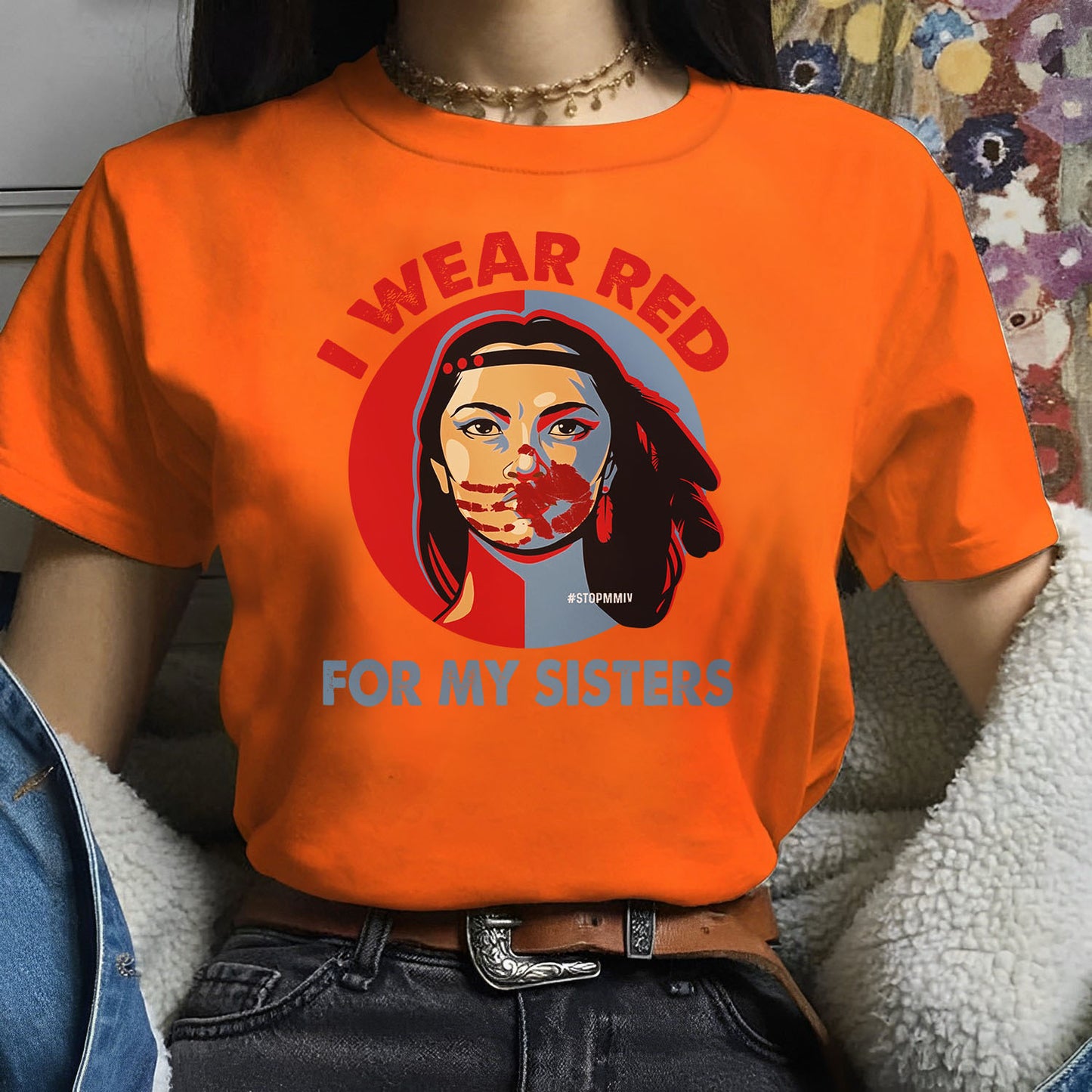MMIW - I Wear Red For My Sisters Red Hand Indigenous Women Shirt
