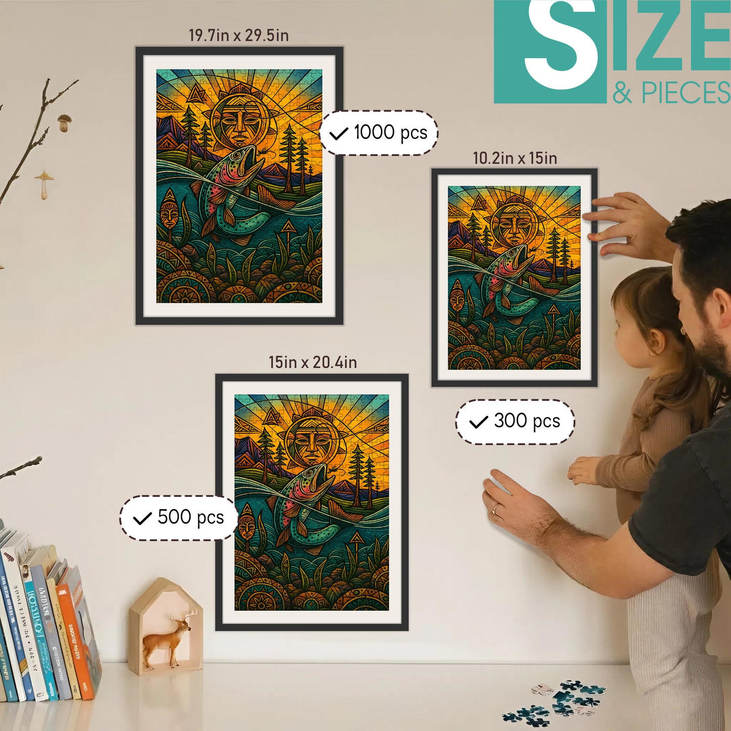 Salmon Fishing - A Journey Through Time with the River's Flow – Wooden Jigsaw Puzzle (300 / 500 / 1000 Pieces)