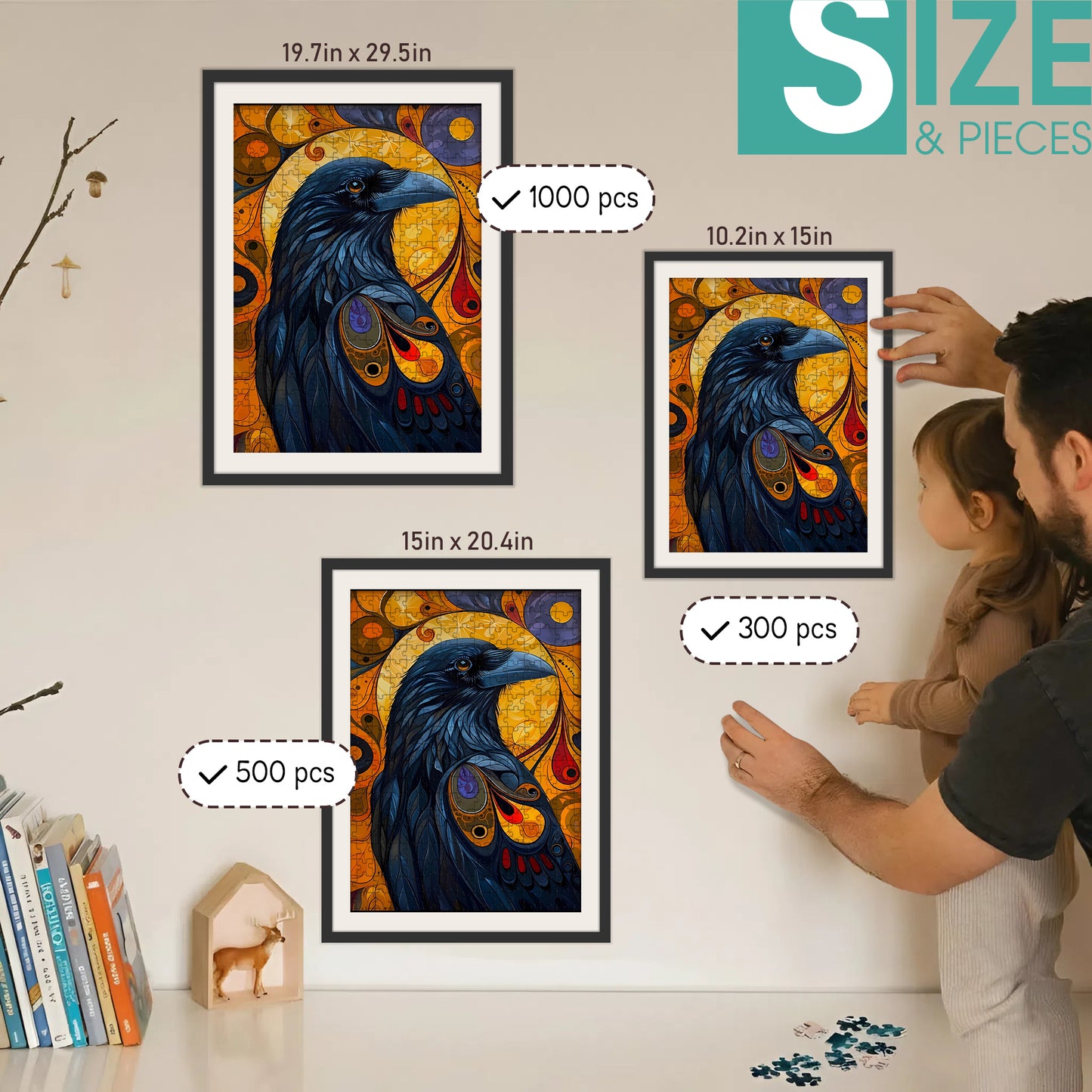 Raven - Keeper of Secrets in the Shadows – Wooden Jigsaw Puzzle (300 / 500 / 1000 Pieces)