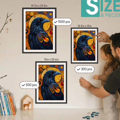 Raven - Keeper of Secrets in the Shadows – Wooden Jigsaw Puzzle (300 / 500 / 1000 Pieces)