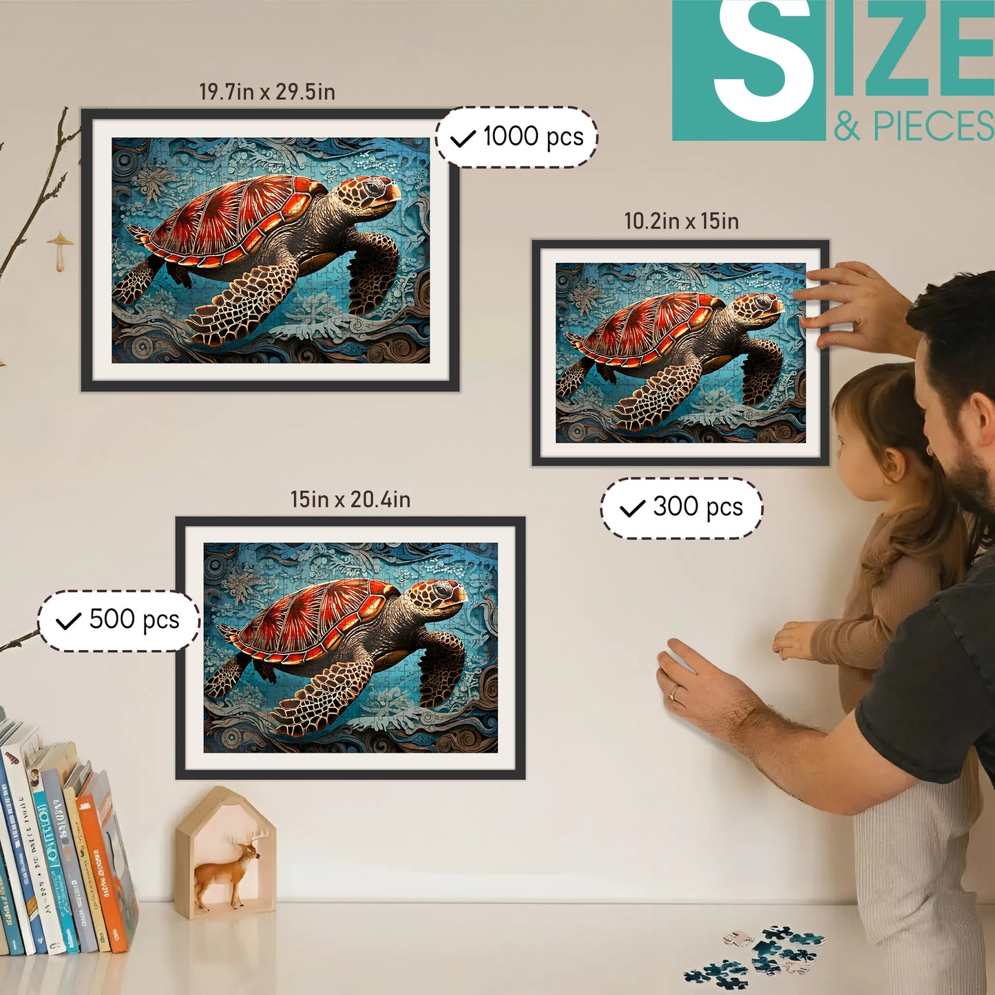 Turtle - The Tortoise And The Cycle Of Time – Wooden Jigsaw Puzzle (300 / 500 / 1000 Pieces)