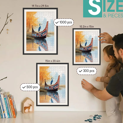 The Blue Heron & Autumn – Wooden Jigsaw Puzzle (300 / 500 / 1000 Pieces)