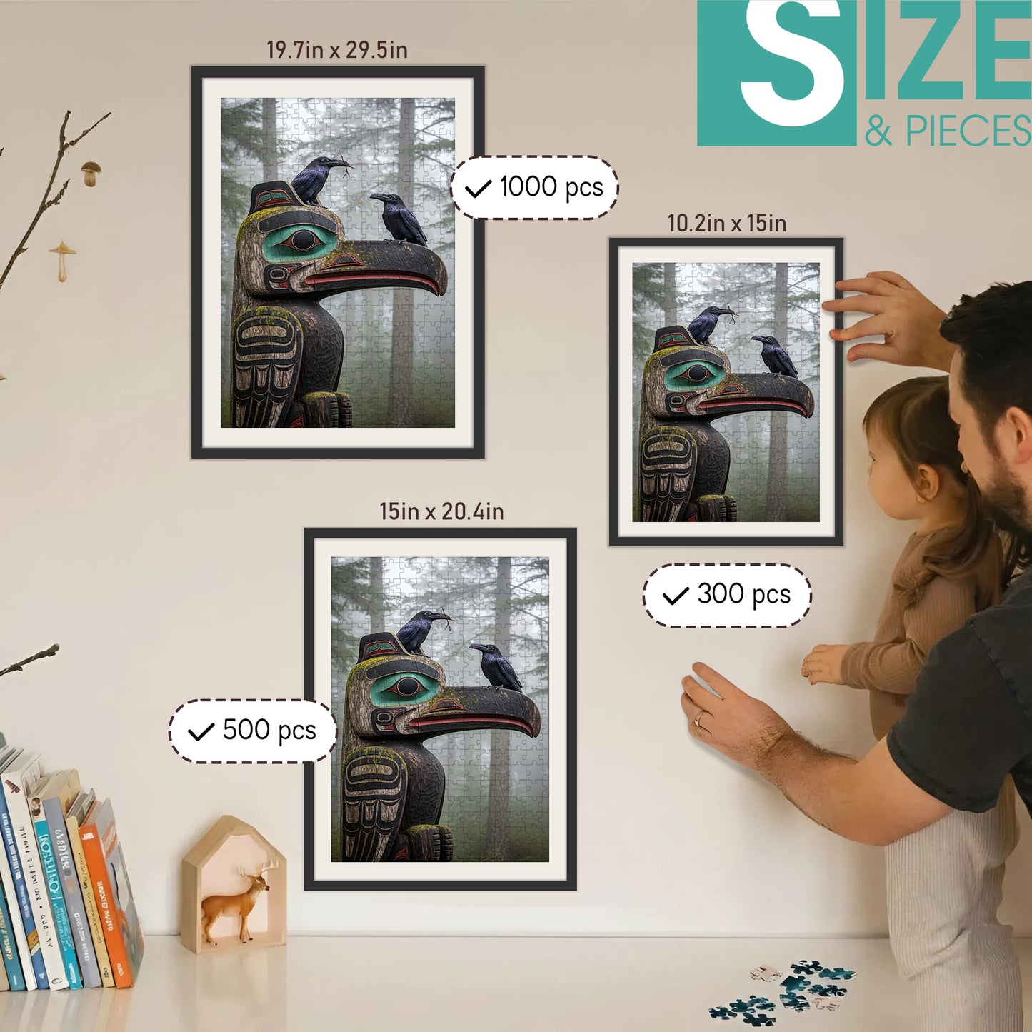 Ravens on the Totem – Wooden Jigsaw Puzzle (300 / 500 / 1000 Pieces)