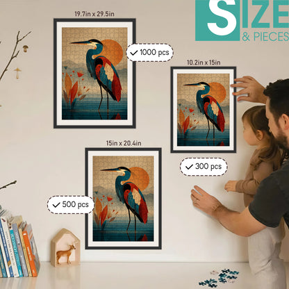 The Heron in the Quiet Water – Wooden Jigsaw Puzzle (300 / 500 / 1000 Pieces)