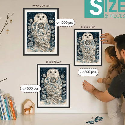 The Snowy Owl And The Falling Snowflake – Variant Acrylic/ Wooden Jigsaw Puzzle (300 / 500 / 1000 Pieces)