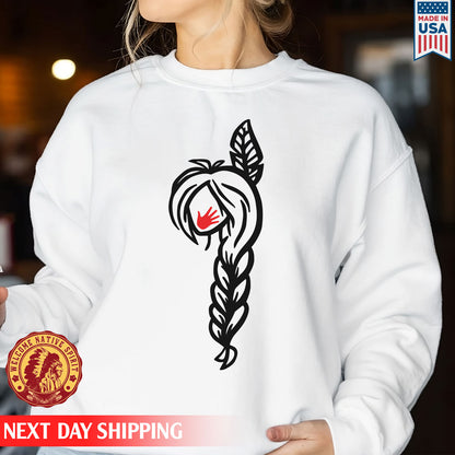 MMIW - I Wear Red For My Sisters Red Hand Black Hair Indigenous Women Shirt