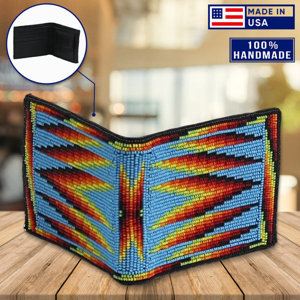 SALE 50 OFF Handmade Beaded Blue Native American style genuine leather Men s bifold Wallet purse IBL