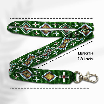 SALE 50% OFF - Green Red White Seed Beaded Lanyard Id Holder Red Cross Beadwork