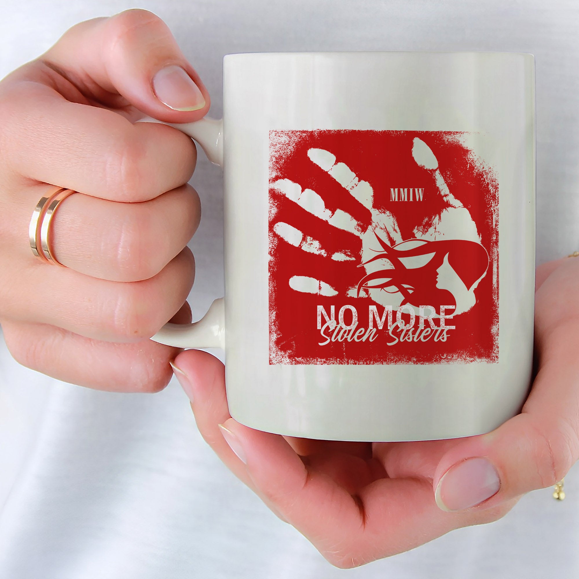 MMIW - No More Stolen Sisters Red Hand Ceramic Coffee Mug 140