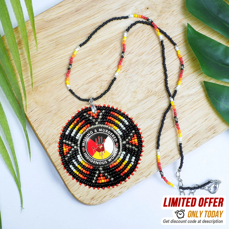 SALE 50% OFF - MMIW Sunburst Handmade Beaded Wire Necklace Pendant Unisex With Native American Style