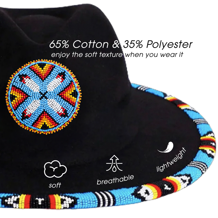 SALE 50% OFF - Four Feather Fedora Hatband for Men Women Beaded Brim with Native American Style