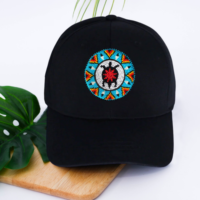 SALE 50% OFF - Turtle Cotton Unisex Baseball Cap With Beaded Patch Native American Style