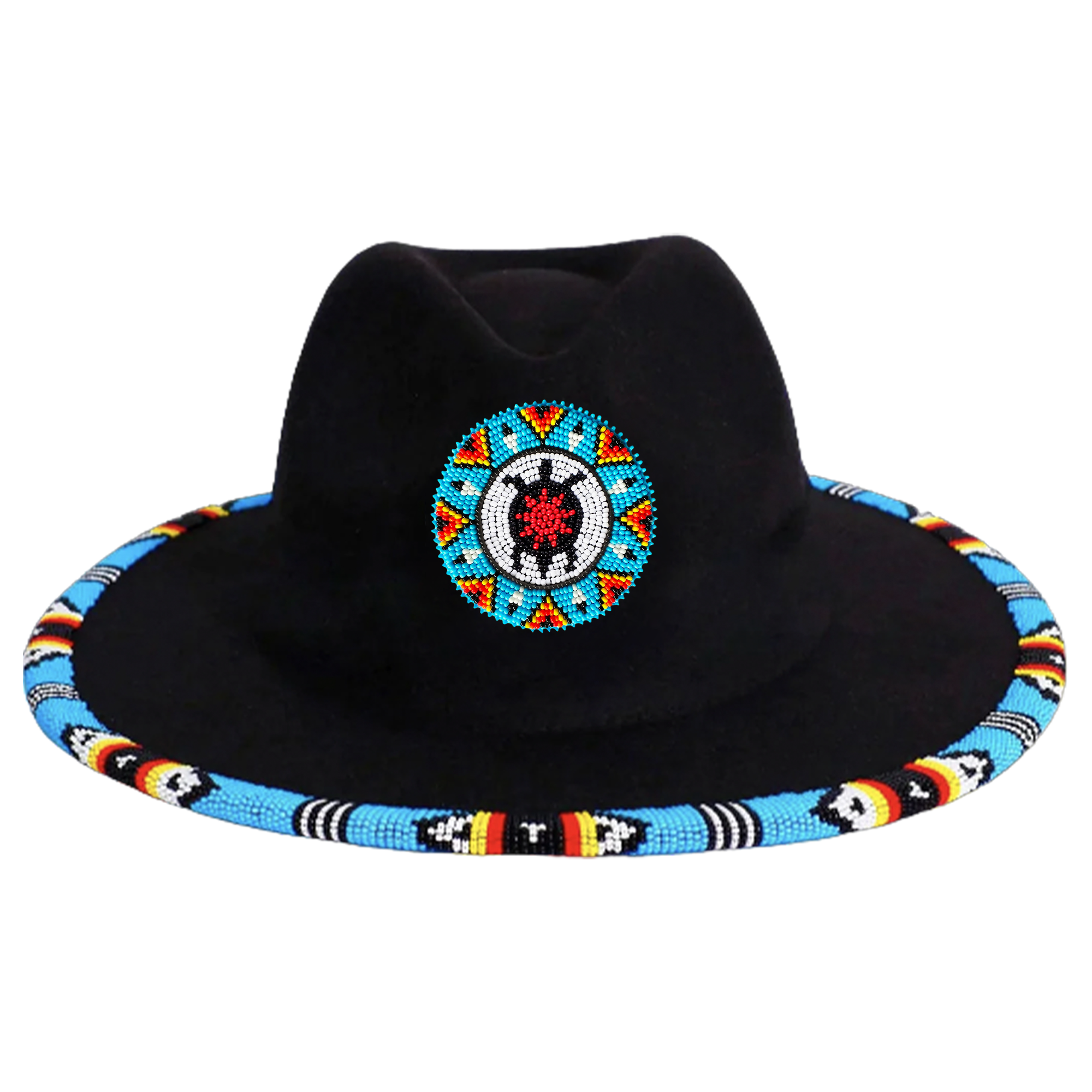 SALE 50% OFF - Blue Turtle Feather Fedora Hatband for Men Women Beaded Brim with Native American Style