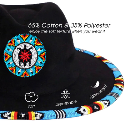 SALE 50% OFF - Blue Turtle Feather Fedora Hatband for Men Women Beaded Brim with Native American Style