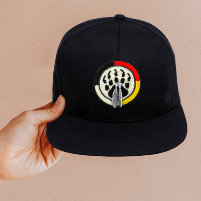 SALE 50% OFF - Paw Bear Four Handmade Beaded Snapback With Patch Cotton Cap Unisex Native American Style