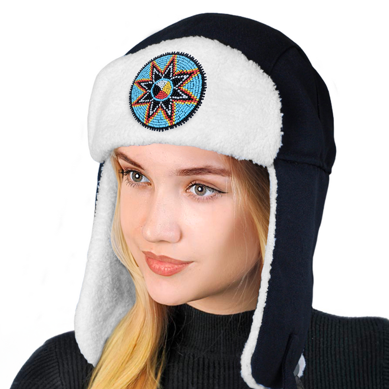 SALE 50% OFF - Medicine Wheel Star Beaded Winter Trapper Hats For Men Women Native American Style