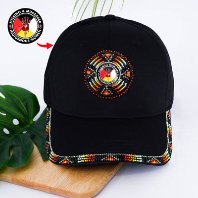 SALE 50% OFF - MMIW Cotton Unisex Baseball Cap With Beaded Patch Brim Native American Style