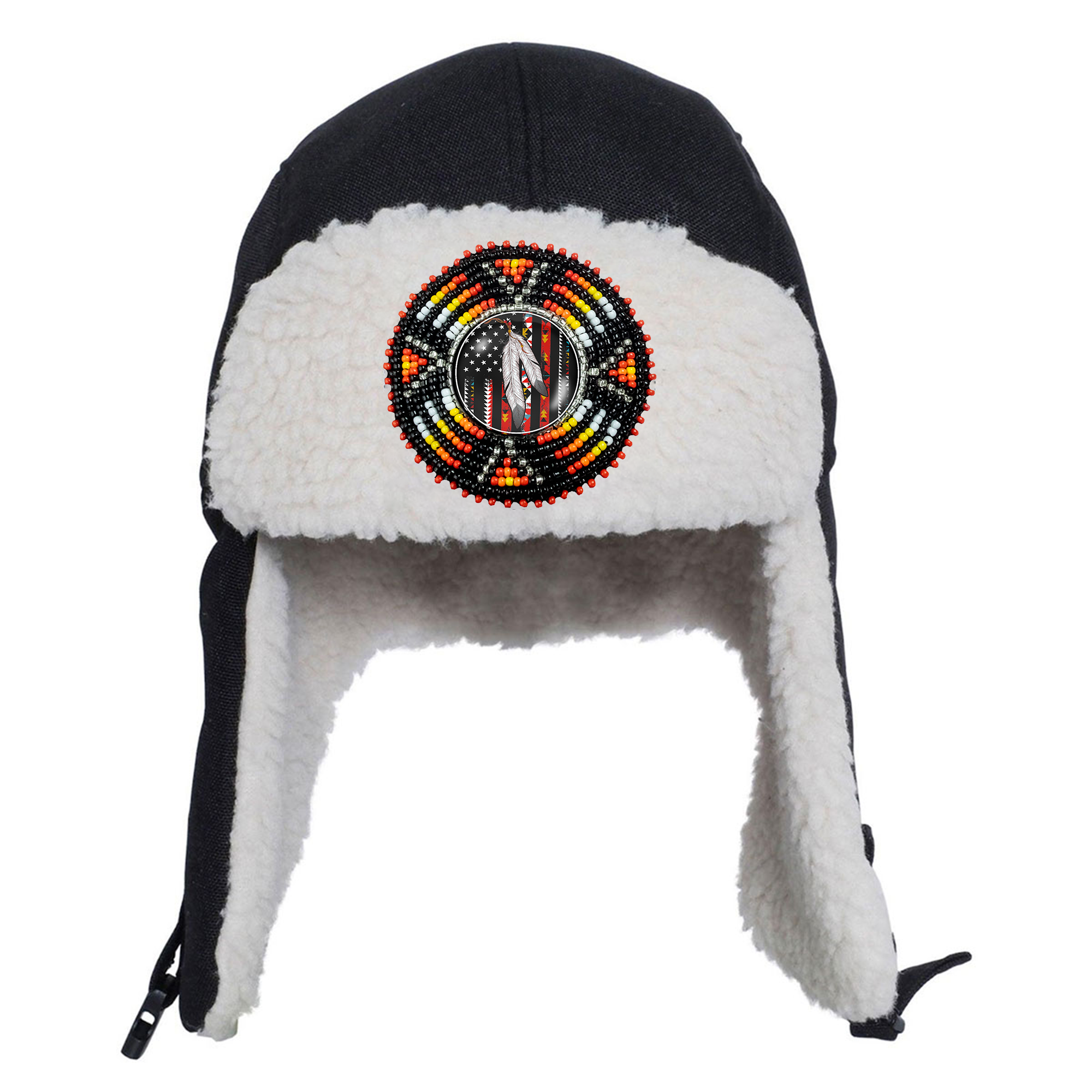 SALE 50% OFF - Flag Sunburst Beaded Winter Trapper Hats For Men Women Native American Style