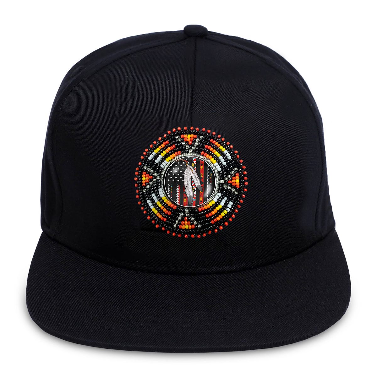 SALE 50% OFF - Native Flag Beaded Snapback With Patch Cotton Cap Unisex Native American Style