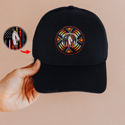 SALE 50% OFF - Feather Cotton Cap  With Patch Cotton Unisex Native American Style
