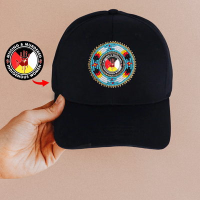 SALE 50% OFF- MMIW Red Hand  Baseball Cap With Beaded Patch Cotton Unisex Native American Style