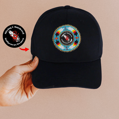 SALE 50% OFF - Feathers Red Hand Baseball Cap With Beaded Patch Cotton Unisex Native American Style