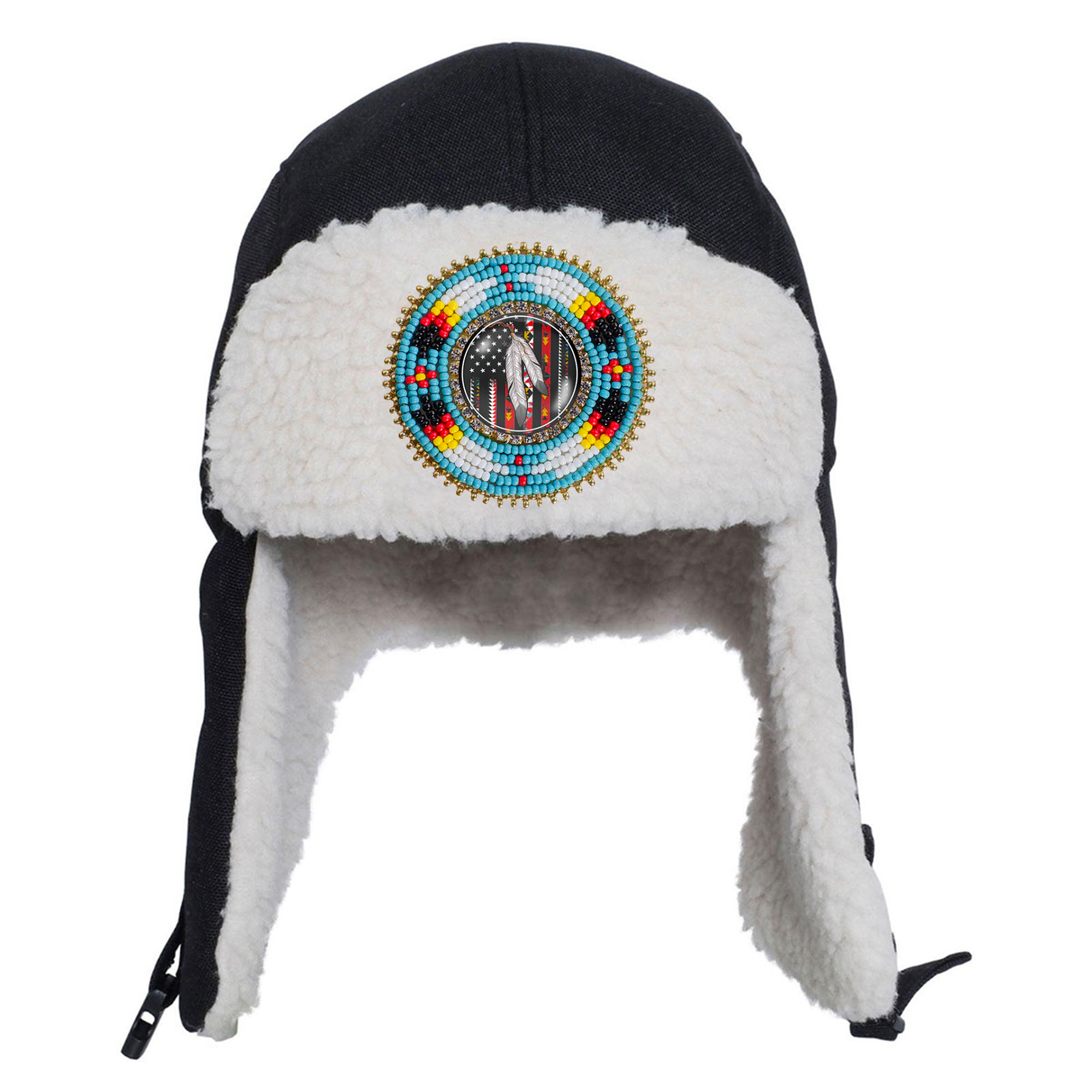 SALE 50% OFF - Native Flag Beaded Winter Trapper Hats For Men Women Native American Style