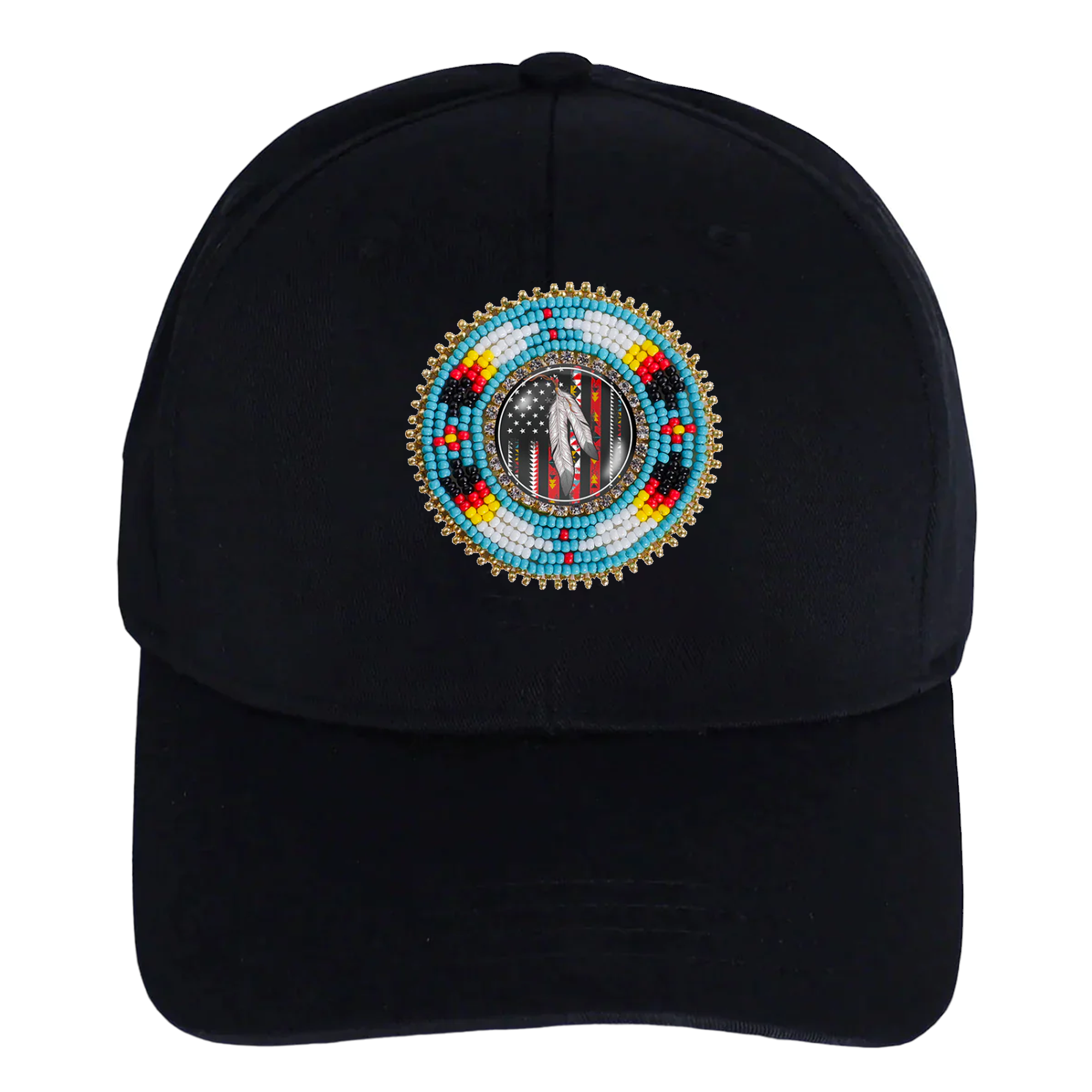 SALE 50 OFF Feather Baseball Cap With Beaded Patch A Cotton Unisex Native Heritage Store