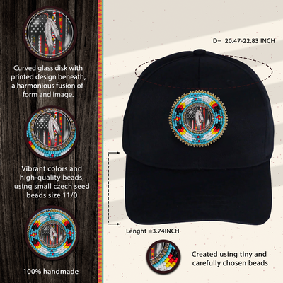 SALE 50% OFF - Feather Baseball Cap With Beaded Patch A Cotton Unisex Native American Style