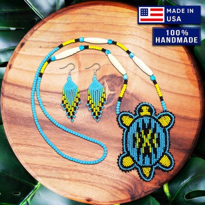 SALE 50 %OFF - New Handmade Black Blue Turtle Long Necklace Earring Set