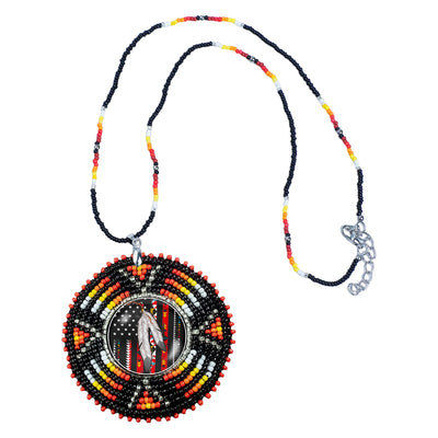 SALE 50% OFF - Native Flag Sunburst Handmade Glass Beaded Patch Necklace Pendant