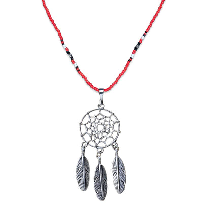 SALE 50% OFF - Long Silver Dreamcatcher Black Dusk Handmade Beaded Necklace For Women With Native American Style