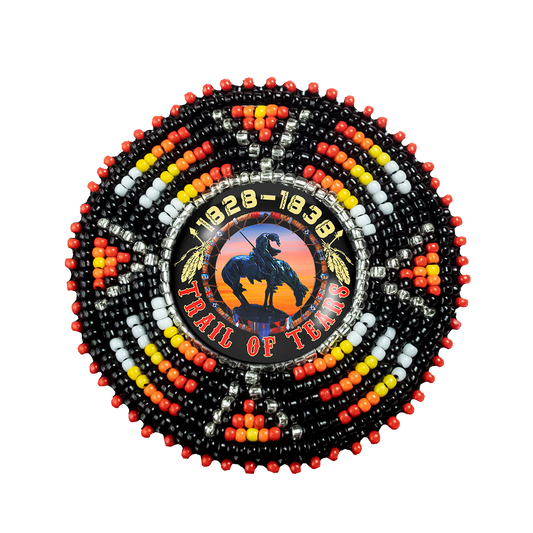 SALE 50% OFF - Trail of Tears Beaded Sunburst Handmade Glass Beaded Patch Necklace Pendant