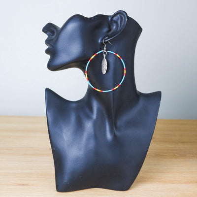 SALE 50% OFF - Turquoise Round Pattern Beaded Handmade Hoop Earrings For Women
