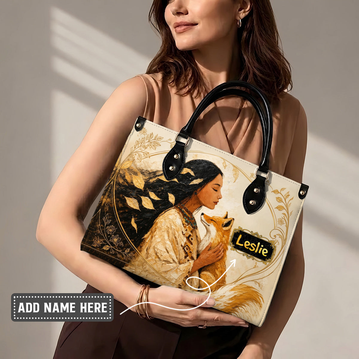 Whispering Fox Woman Personalized Leather Bag