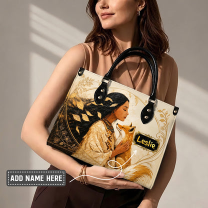 Whispering Fox Woman Personalized Leather Bag