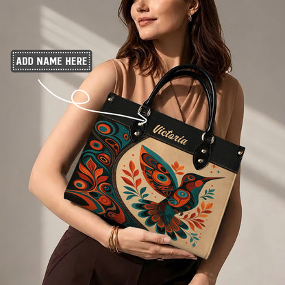 Hummingbird Ember Bloom Personalized Leather Bag