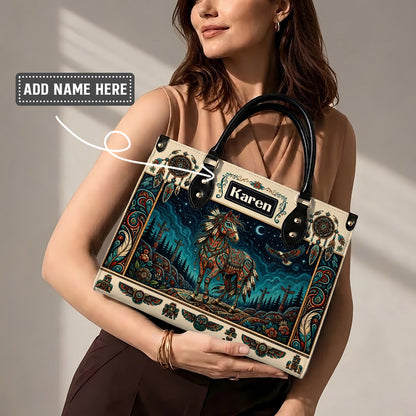 Moonlit Horse Legacy Personalized Leather Bag - Q1579