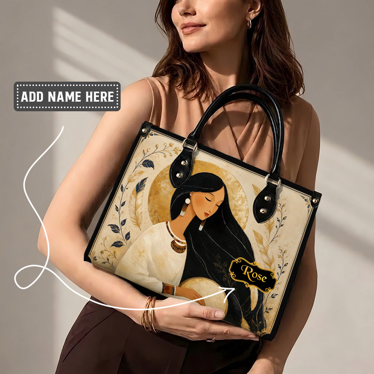Golden Moon Maiden Personalized Leather Bag - Q1579