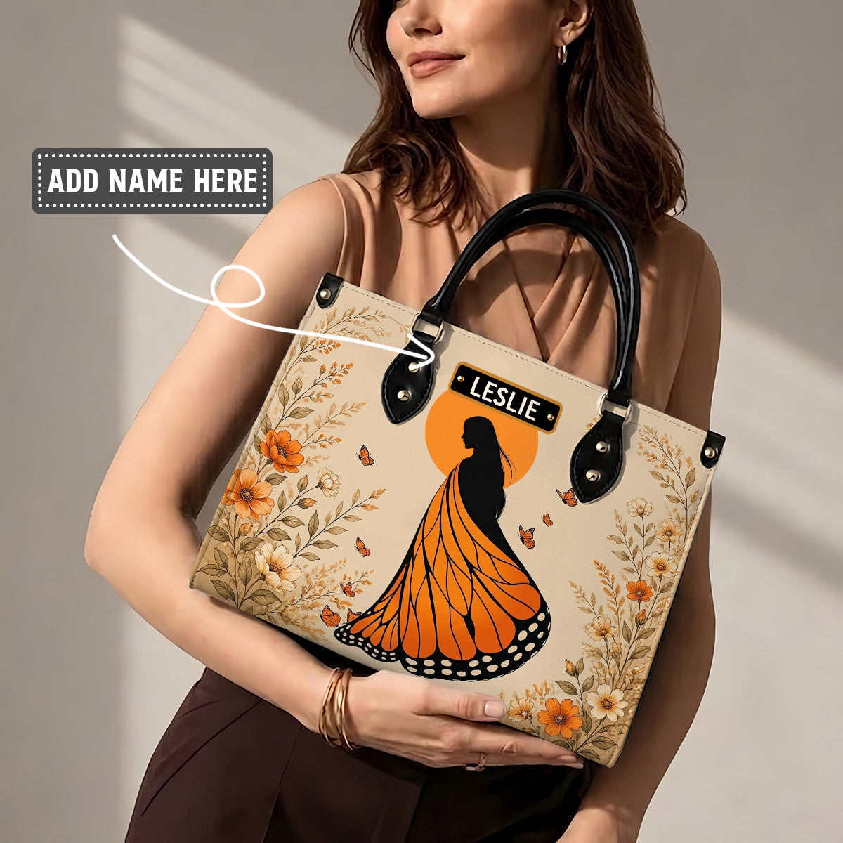 Amber Butterfly Woman Personalized Leather Bag