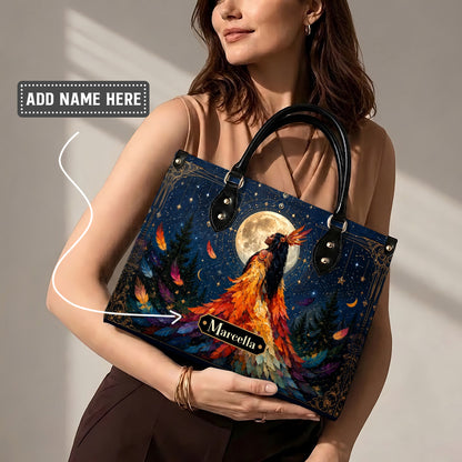 Moonlit Feather Grace Personalized Leather Bag
