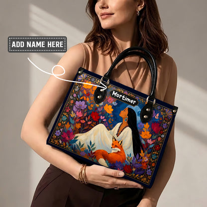 Autumn Fox Woman Personalized Leather Bag