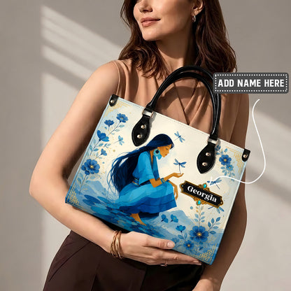 Blue Blossom Woman Personalized Leather Bag