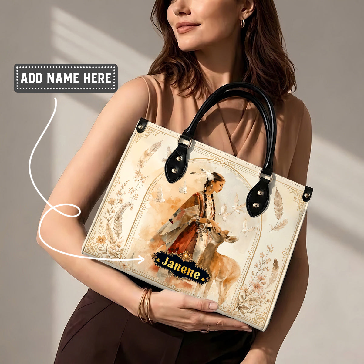 White Deer Heritage Personalized Leather Bag